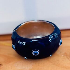 Blue Evil Eye Statement Cuff Bracelet | Enamel Hinged Bangle | Boho Protection